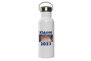 Thermoflasche Weiss mit Holzdeckel